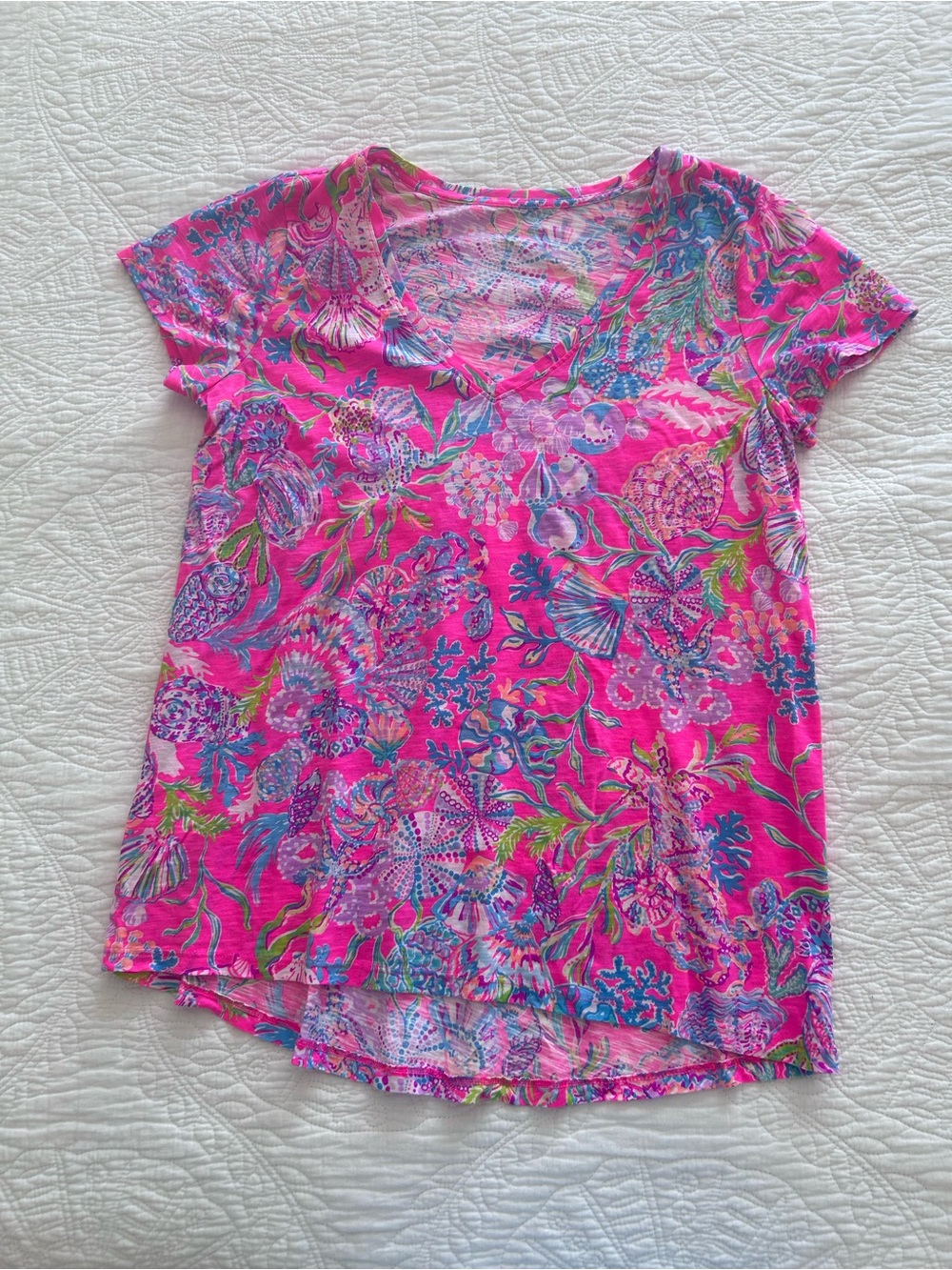 Lilly Pulitzer Hot Pink Floral V-Neck Tee